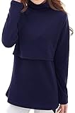 （ハナハナ) HANAHANA 柔らか あったか 裏起毛 簡単 授乳服 伸縮性抜群 長袖 Tシャツ 授乳口付 i051 (タートルネック XL, ネイビー)