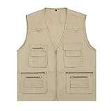 [Ｓｅｍｏ１ｍｕｓ] ベスト メンズ 夏 アウトドアベスト カジュアル 薄手 カメラマンベスト 登山 釣りベスト 作業用ベスト 通気性 多機能 ベスト ジップポケット フィッシングベスト Vネック 軽量 ノースリーブ 無地 カーキ