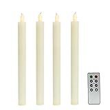 Set of 4 Cream 10" Push-Activated Flamless Wax Taper Candles with Remote, Batteries Included, Timer 
