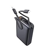 SLuB モバイルバッテリー 26800mAh PD 22.5W 2本ケーブル内蔵 大容量 パワーバンク 4台同時充電 Type-C出力 防災電源 USB-A/Type-C/iPhone 出力 Type-C入力 QC3.0 急速充電 互換性 デジタル残電量表示 コンパクト ポータブル電池 機内持ち込み可能 PSE認証(グレー)