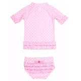 RuffleButts ラッフルバッツ UPF50+ ラッシュガード Pink Polka Dot Ruffled Rash Guard Bikini (2T（90）, Pink（ピンク）) [並行輸