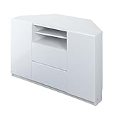 キャスター付きコーナーTVボード ロビン ハイタイプ ホワイト(前板鏡面タイプ)