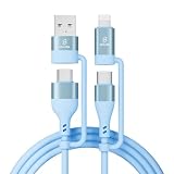OKUTA 4in1 マルチ 充電ケーブル USB-A Type-C タイプc ライトニングケーブル パソコン 高耐久 スマホ充電ケーブル コンパクト モバイルバッテリー Macbook/iPhone/iPad/Galaxy/Google Pixel/Switch 対応 Android (ブルー, 1m)