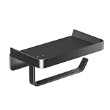【ブラック】トイレットペーパーホルダー 壁掛け式 1巻/2巻選択可 接着剤＆ネジ止め2WAY ステンレス製 コンパクト（洗面所・トイレ・浴室用） (シングル)