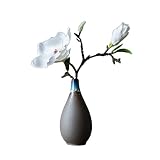 一輪挿し　プリザーブドフラワー　造花　花器付き　陶器　セラミック　ポット　セット　フラワーアレンジメント　インテリア　アンチーク　レトロ　リビングルーム　梅の花　ハクモクレン　フェイクグリーン　人工花