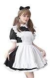 [YU-YU] メイド服 コスプレ 衣装 メイド 定番 3点セット 仮装 コスチューム こすぷれ 可愛い 男ウケ レディース ハロウィン 大きいサイズ エプロン ドレス 女装 学園祭 (S, ブラック)