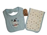 Baby Bib and Burp Cloth set - Embroidered Snowman on Blue by Chick Pea