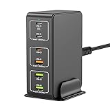 USB 充電器 type-c 合計120W PD 急速充電器 6ポート【PD 3.0、PPS、QC4+対応/単ポート65Ｗ/6台同時充電/1.2Mケーブル＆スタンド付】USB-C*3&USB-A*3 スマホ充電器 PSE認証済み MacBook Windows PC iPad iPhone Galaxy Android スマートフォン タブレットノートPC などその他機器対応