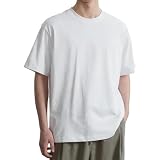 [Hibird] Tシャツ メンズ 半袖 綿100% 無地 クルーネック 230g 程よい厚み 透けにくい 大きいサイズ ユニセックス シンプル 春 夏 秋 5色 7サイズ ホワイト/S