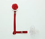 Flower Ribbon Pacifier Clip (Red) by Crystal Dream
