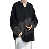 [Aaronlive] tシャツ メンズ 長袖 秋服 ロングTシャツ 大きいサイズ Vネック トレーナー 無地 カジュアル シンプル ゆったり おしゃれ 柔らかい肌触り トップス 春秋 black 2XL