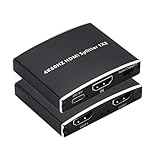 Anber-Tech HDMI 分配器 1入力2出力 4K@60Hz 音声 ビデオ 同時出力 付き 3D 1080p HDR HDMI 2.0、HDCP 2.3 複製/ミラーのみ 拡張モードなし PS3/4/5、HDTV、VCD/DVD プレーヤー、PC対応 （EDID機能、USB充電ケーブル、日本語取扱説明書付き）