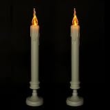2 Pack Led Taper Candle with Candlestick 12 Inch Amber Yellow Flameless Flickering Taper Candle Hold