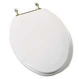Comfort Seats C1B4E200BR Deluxe Molded Wood Toilet Seat with Brass Hinges, Elongated, White by Comfo