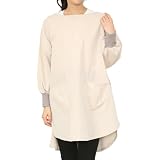 NISHIKI[ニシキ] 割烹着 レディース かぶるだけ 綿ポリ シワになりにくい ゆったり オーバーサイズ リブ袖 ポケット付き 袖付きエプロン (ﾍﾞｰｼﾞｭ無地:G/ML/kk2212)