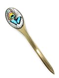 Letter Opener by Value Arts Blue Butterfly and Peacock Feather Brass and Glass 7.25L [並行輸入品]