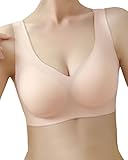 [efile lims] ナイトブラ ブラジャー ノンワイヤー パッド付き 取り外し可能 スポーツブラ 縫い目なし シームレスブラ すっきり レディース 女性 肌着 脇高 脇汗 (L（75BCD/80AB）, ベージュ)