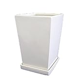 インテリアポット SGスクエアー 29cm ホワイト 皿付 ／陶器製植木鉢