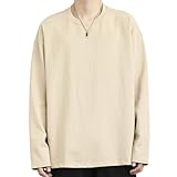 [Cailin Kailun] 長袖Tシャツ メンズ 綿100% 吸汗性 抗菌防臭 大きいサイズ 無地 丸首カットソー インナーシャツ シンプル オシャレ 春秋冬 あんずいろ L