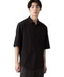 [ナノ・ユニバース] ライトウェイト ストレッチ シャツ 半袖 (セットアップ可) メンズ M 010 ブラック 672-5121206