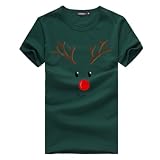 [JPAYAROGOAN] クリスマス tシャツ クリスマス tシャツ トップス サンタ プリント クリスマス tシャツ カジュアル 半袖 レディース 赤 丸首 トップス カジュアル クリスマスtシャツ大人 ゆったり クリスマスプリント おしゃれ 上着 かわいい クリスマス衣装 ファッション 部屋着 人気 カップル服 コスプレ (グリーン/M)