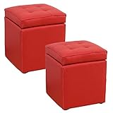 【座ったり収納したり実用性抜群 いろんな使い方ができる1人掛けスツール(2個セット)】 ズレないフタ一体型 耐荷重90kgで頑丈 22L分の収納が可能 お手入れ簡単PVC 収納力抜群 (レッド色)