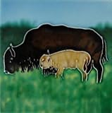Buffalo and Calf Decorativeセラミック壁アートタイル4 x 4