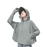 [YUMISS] 【1枚6役】 ラッシュガード レディース パーカー uvカット 長袖 UPF50+ 【遮光遮熱つば付き・手の甲まで日焼け防止】 冷感 紫外線対策 吸汗速乾 顔隠し 体型カバー フード付き オーバーウェア 水着 おしゃれ (JP, アルファベット, L, パールグレー)