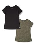[Amazon Essentials] 2枚組 Tシャツ テックウェア クルーネック ストレッチ 半袖 レディース オリーブスペースダイ/ブラック 2XL