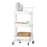 Eroomtrend キッチンワゴン ツールワゴン 3段 キャスター付 耐荷重60kg おしゃれ 収納ラック すきま収納 台所 幅41×奥行35×高さ86cm ホワイト