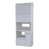 JKプラン Alnair　キッチン家電収納庫（鏡面仕上げ）レンジボード 上ラック付き 幅90cm ホワイト FAL-0002SET-WH