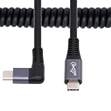 NFHK ストレッチコイル USB-C USB4ケーブル 20Gbps 100W 8K Type-C オス - オス 直角ケーブル 電源&データ ノートパソコン キーボード タブレット用