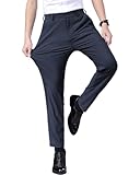 [InnoBase] 接触冷感 スラックス スーツパンツ アイスシルクパンツ ロングパンツ メンズ ビジネス ズボン パンツ ノータック ストレッチ ウォッシャブル 通気 速乾 薄手 春 夏 夏服 スリム (ネイビー, 34)