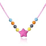 Kalapure Rainbow Soft Cushy Beads and Star Silicone Teething Necklace - Baby Toy for Mom Wear 30 inc