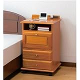 桐製ベッドサイドワゴン 【縦型】 木製 扉/二口コンセント/引き出し収納/キャスター付き【代引不可】