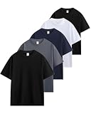 [SHOREKEEPER] 6.8OZ tシャツ メンズ 半袖 綿100% 5枚組 プレミアム インナーシャツ ゆったり ティーシャツ 丸首 無地 抗菌防臭 肌着 オールシーズン 複数色選び 男女兼用 (JP, アルファベット, XL, 実用5色(ブラック × ブラック × ホワイト × ダークグレー × ネイビー))