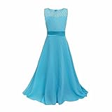 三番目の店　子供のプリンセスの王女のレースのロングドレス　ワンピース (120, ブルー)