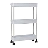 uxcell キッチン棚 収納タワー スリム ギャップ ストレージ オーガナイザー ラック 棚 キッチン 家庭用ホイール付き 3 層車輪付き グレー