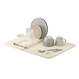 umbra UDRY 水切りマット 61x46cm リネン キッチン 食器 お皿立て付き 水切り 吸水マット