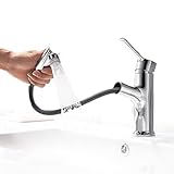洗面蛇口 洗面水栓 水機能付き ホース引出し式 吐水切替 3way出水モード 泡沫水流 シャワー水流 洗面 洗髪用 クロムメッキ 蛇口 交換 キッチン シャワーヘッド シングルレバー 洗面台用 洗面所 化粧台 台所用品 洗面水栓 （ホワイト）