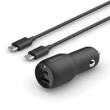 Belkin 37W デュアルポート 高速カーチャージャー 3.3フィートのUSB-Cケーブル付属 USB-C 25W PPSポート USB-A 12Wポート Galaxy S23 S23+ Ultra、Note20、iPhone 14、13、12、11、Pro、Max、Miniなど用