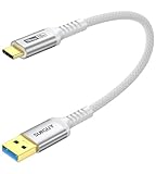 SUNGUY USB Type C ケーブル 0.3M USB3.1 Gen2 10Gbpsデータ転送 タイプ c 高速充電 USB-A to USB-C 短い 30cm 金メッキコネクタ Android Auto対応 ナイロン編み 高耐久性 iPhone17/16/15シリーズ、Galaxy S24 ultra、iPad Pro/iPad air 5その他USB-C機器対応 0.3m ホワイト