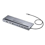 サンワサプライ ドッキングステーション/ハブ 11in1 USB Type-C接続 (HDMI/VGA出力対応) Type-C メス×1(PD3.0・充電専用)/USB Aコネクタ メス×3・3.5mmステレオミニジャック×1・microSDスロット×1・SDカードスロット×1 シルバー USB-CVDK8