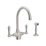 Rohl A1676LMWSSTN-2 Country Kitchen Single Hole Faucet with Metal Levers Sidespray and C Spout, Sati