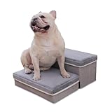 monozu 収納できるドッグステップ 犬 階段 2段 折りたたみ 滑り止め 小型犬 中型犬 犬の階段 ペット 犬 ステップ スエード生地 軽量 ペット用品 (グレー)