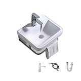 手洗い器 壁掛け 手洗器セット陶器製簡易洗面台 洗面ボウル ガーデキッチ洗面ボール小型 壁付け型手洗い鉢コンパクトミニ 手洗いボウル 手洗い器 壁付け型 手洗い台洗面化粧台 洗面器 (D)