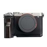 Sony 用 A7C2 A7CII A7CR 専用 カメラウッドグリップ 高級檀木材 木製ハンドル メタルベース L型グリップ ハンドメイド カメラケージ 電池交換可能 (B-ブラック+ブラック)
