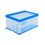 松本産業 折りたたみコンテナ 40L (ブルークリア)(40BBC) フタ無し コンテナ 業務用 オリコン カードホルダー付き 頑丈 丈夫 堅牢 積み重ね 車載 折り畳み アウトドア 収納 物流 収穫 (外寸：長さ 53 ×幅 36.6 ×高さ 27.1 cm)
