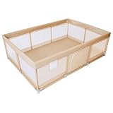 BabyGoo メッシュ ベビーサークル 【安全検査合格品】 プレイヤード ベビーゲート 赤ちゃん 子供 ベビールーム キッズスペース 長方形 正方形 持ち運び 吸盤 保育園 幼稚園 (ベージュ, 140×200)