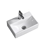 手洗い器 トイレ手洗い器 壁掛け 小さい手洗い器 バルコニー 陶器製 洗面ボウル 壁 手洗い器 ガーデキッチ洗面ボール小型 手洗いボウル おしゃれ シンプル 和風 手洗い器 洗面ボウル 置き型 洋風 ミニ型 方形 洗面ボウル 埋め込み 屋外屋内ガレージ用台所 アウトドア工場/業務用家庭用 手洗いボウル排水付き (洗面台＋排水溝,320*290*110mm)